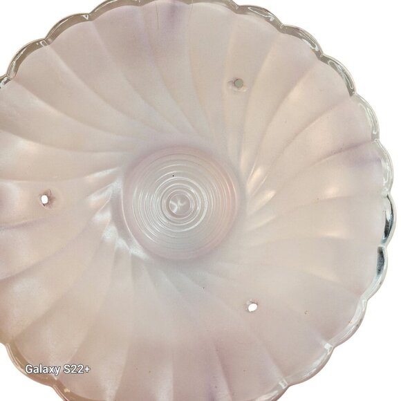 Vintage Pink Swirl Frosted Glass 3-Chain Ceiling Light Globe With Scalloped Edge - Picture 9 of 11